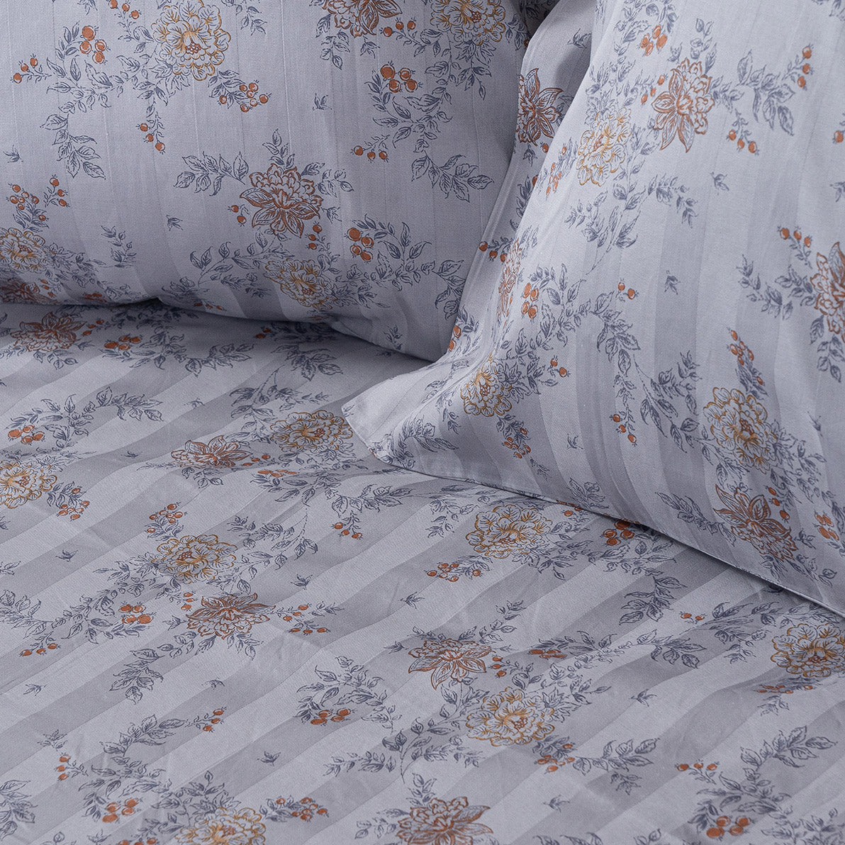 King size fitted sheet set Art 12212 Jasmine 100% Cotton Sateen 300tc 170x200+30 Grey