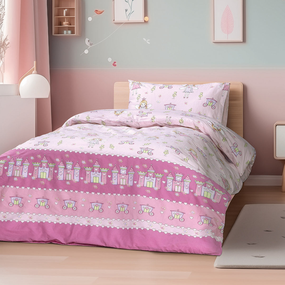Σετ σεντόνια μονά με λάστιχο Dreamy Art 6232 105x200+30 Ροζ Ροζ / Μονό