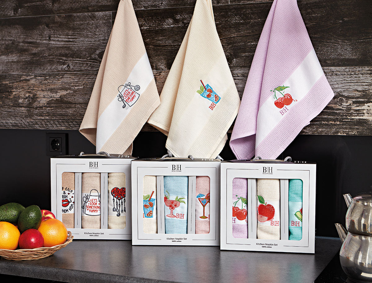 Ποτηρόπανα σετ 3τμχ Fruits Art 8286 40x60 Εκρού,Σιέλ,Ροζ Εκρού,Σιέλ,Ροζ / 40x60