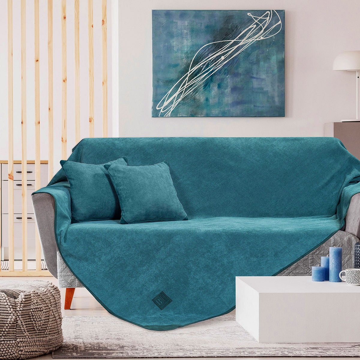 Ριχτάρι Τριθέσιο Micro velour 180x300 Art 8406 Τριθέσιο Πετρόλ